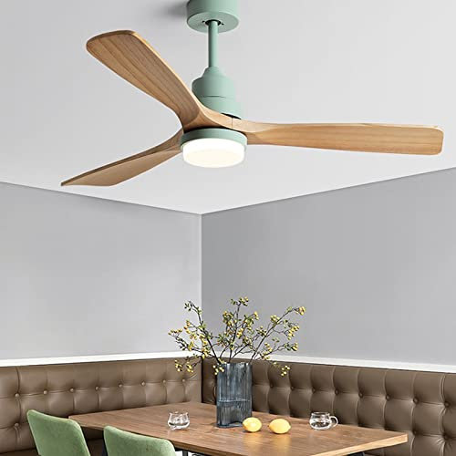 Holz Deckenventilator mit LED Beleuchtung 3 Farbe Pendelleuchte, Energiespar Frequenzumwandlung-Umkehrmotor Geräuschloser DC Motor 6 Geschwindigkeiten , geeignet für Sommer & Winter (42 Zoll , Blau)