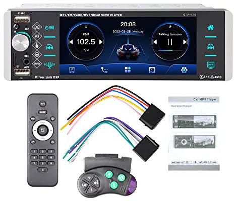 BOOMBOOST 1 DIN 5,1 Pulgadas Radio de Coche Bluetooth IPS Pantalla táctil capacitiva estéreo de Coche Soporte Mirrorlink AI Asistente de Voz RDS Am FM 4-USB