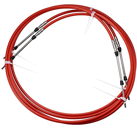 Motoforti 2pcs 10ft 118 Inch Throttle Shift Remote Control Box Cable Red