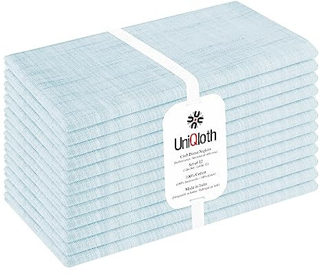 UniQloth 12er-Set Stoffservietten - Für Familienessen, Feste, Partys & den täglichen Gebrauch - Weich Gemütlich Maschinenwaschbar 100% Baumwolle Servietten Hellblau 46x46 cm
