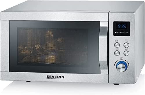 SEVERIN Four à micro-ondes 25 L, 2 150 W, Four micro-onde avec fonction gril et chaleur tournante pulsée, Micro-onde avec 10 niveaux de puissance, Plateau à pizza amovible (⌀ 28 cm), Inox, MW 7776