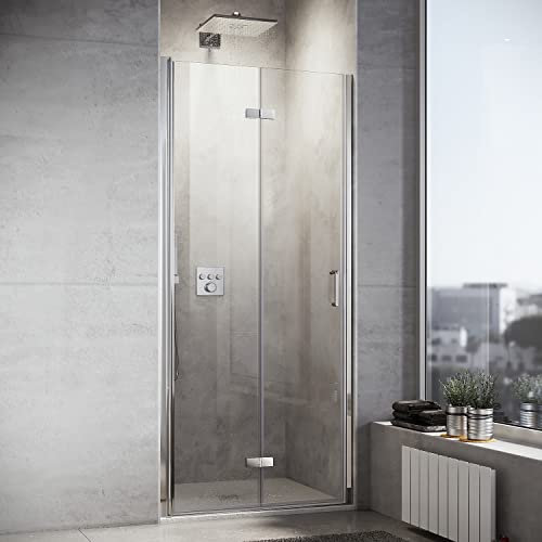 SONNI Porte de douche 76 x 195 cm - Porte pliante - Verre de sécurité ESG de 6 mm - Revêtement nano - Pliable