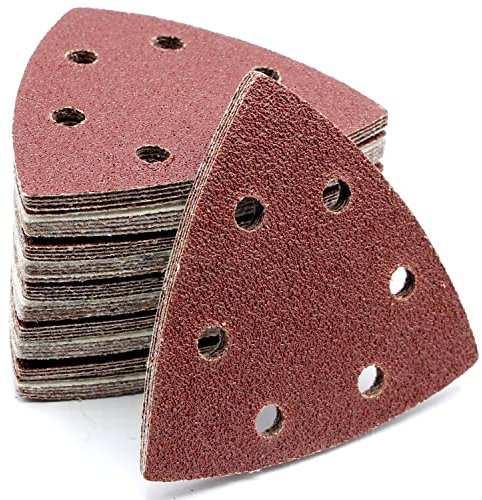 100 Stück Korn 120 Klett Dreieck Schleifpapier 6 Absauglöcher 93 x 93 mm für Einhell Skil Ferm Deltaschleifer