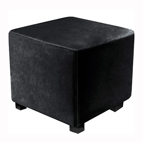 XGANGM Samt Ottomane Schonbezug Hockerbezug Quadratisch S/M/L Stretch Hockerbezug Schonbezüge Hockerbezug Husse Hocker Abdeckung Ottoman Protector Cover Überzug,Schwarz,40x40cm(16x16in)