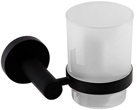Nes Home Modern Round Black Matte Single Tumbler Holder Wall Mounted Stainless Steel