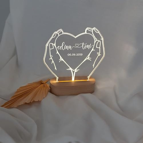 wunderwunsch - Personalisiertes Nachtlicht Herz - Individuelle Valentinstag Geschenke für Frauen - Tolle Partner Geschenke zum Valentinstag oder Hochzeitsgeschenke für Brautpaare