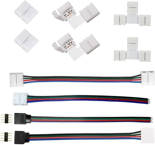 Amefil LED-Streifen-Verbinder für 4-polige 10 mm L/T Eckverbinder, Band zu Leistungsadapter, Jumper zu Controller für 5050 (4-polig) LED-Anschlüsse
