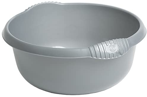 32cm Round Washing Up Bowl Silver Plastic Round Bowl Basin Mixing Gloss Finish Strong and Durable with Integral Handle 7L Capacity