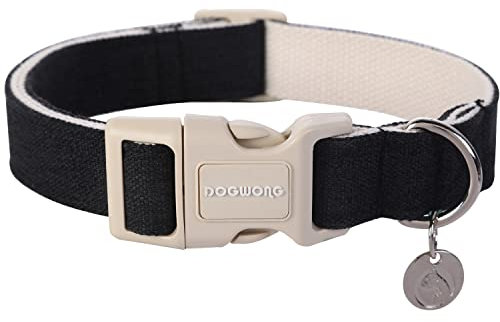DOGWONG Hundehalsbänder schwarz, Hanf Hundehalsbänder schwarz hundehalsband, Natürliche Weich Langlebig Halsband Hund Bequeme verstellbares Hundehalsband für kleine mittelgroße Hunde
