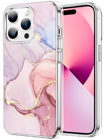 DiyGody Saprkle Phone Case for iPhone 15 Pro with Luxury Marble Design for Women Girls, Thin Slim Soft Silicone TPU Shockproof Protective Cover Compatible for iPhone 15 Pro 6.1Inch - Pink