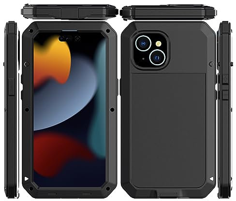 Amulent Case For iPhone 15 Metal Case Black Heavy Duty Gorilla Cover High Impact Shockproof Tough Protective Armor Defender Comfortable and Durable Mobile Phone Cover For iPhone 15