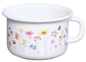 Riess, 0299-070, Kaffeeschale 10cm, 0.4L, FLORA, Emaille, LBH 10,1x10,1x11,6cm, Bodendurchmesser 7,5cm, Gewicht 0,227kg