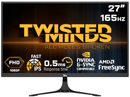Twisted Minds 27 Inch Display Fast IPS Gaming Monitor - 1920 x 1080 FHD Resolution, 165 Hz Refresh Rate, 16:9 Aspect Ratio, 0.5ms Response Time - Black (TM27FHD165IPS)