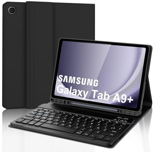 AVNICUD Étui Clavier pour Samsung Galaxy Tab A9 Plus - AZERTY Français Clavier Bluetooth sans Fil, Coque pour Samsung Galaxy Tab A9+ / A9 Plus 11 Pouces 2023 (SM-X210/X216/X218), Noir
