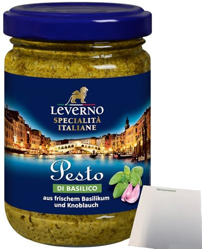 usy Bundle für Leverno Pesto di Basilico aus frischem Basilikum und Knoblauch (130g Glas) + usy Block