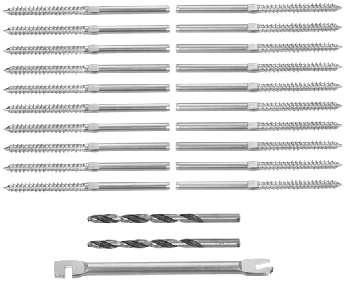 uxcell Lot de 70 vis tire-fond à filetage gauche et droit en acier inoxydable T316 pour poteau en bois, kit de garde-corps de câble de 0,3 cm, garde-corps de terrasse d'escalier