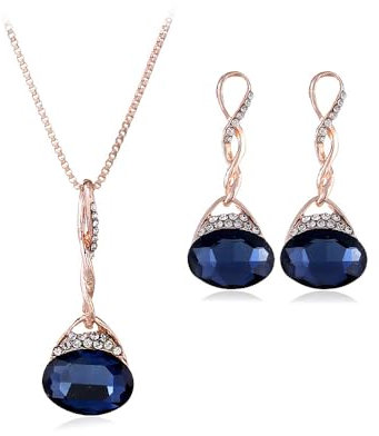 KBRPEY Tropfen Kristall Schmuckset Halskette Ohrringe Damen Elegant Wassertropfen Anhänger Kette Schmuck Set Hochzeit Jubiläum Geburtstag