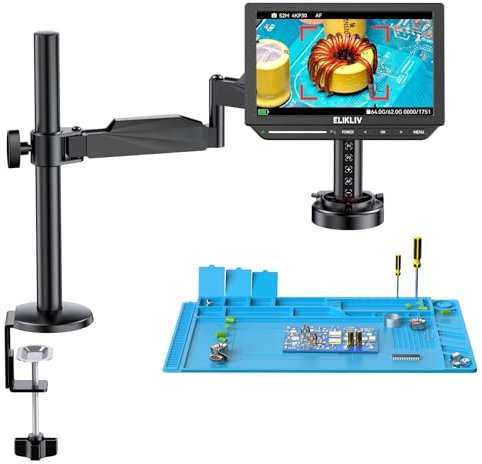 Elikliv 4K Autofocus HDMI Digitale Microscopio EM4K-AF, Microscopio per Saldature con Braccio Flessibile per Adulti, Microscopio per Monete da 10,1 con Luce Anulare, Microscopi LCD da 52MP con Scherm