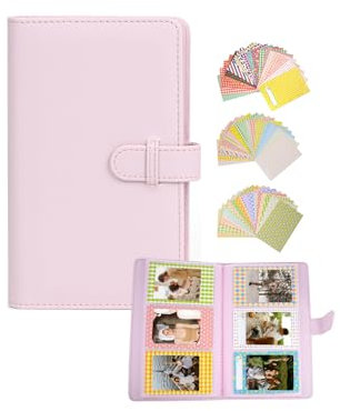 Mini-Fotoalbum, 108 Taschen für Fujifilm Instax Mini LiPlay 99 12 11 evo 40 90 70 50S 26 25 9 8+ 8 7S Kamera mit 60 niedlichen bunten Aufklebern (Rosa)