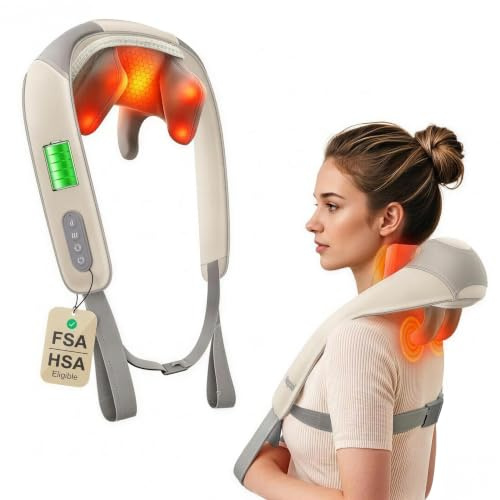 Heycool Cordless Neck Massager with Heat, FSA Eligible HSA 4D Deep Kneading Neck Shoulder Massager for Pain, Shiatsu Back Massager for Shoulder, Gifts for Women, Men