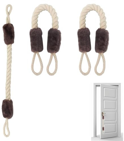 VireEyU Türkordel Klemmschutz, 3 Stück Set, 60 cm lang, Baumwoll-Türstopper für effektiven Fingerschutz von Kindern und Haustieren, sicher und weich, in braun.