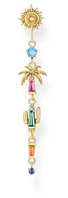THOMAS SABO Einzel-Ohrhänger Sonne, Palme und Kaktus mit bunten Steinen vergoldet 925 Sterlingsilber, 750 Gelbgold Vergoldung