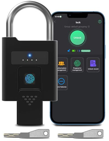 Dhiedas Cadenas biométrique à empreintes digitales avec clé, résistant aux intempéries, Smart Lock avec application, pour clôtures extérieures, portes de jardin, casiers, bagages, vélos et boîtes