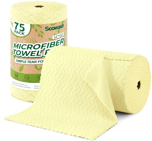 SOOWASH Mikrofaser-Reinigungstücher auf Rolle, 30,5 x 30,5 cm, fusselfrei, 75 Stück