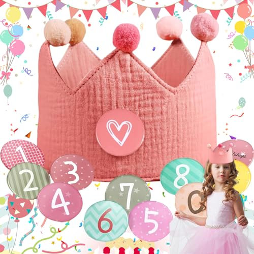 Basetousual Geburtstagskrone Musselin mit Zahlen,Krone Geburtstag Jungen Mädchen,Kinder Partyhüte geburtstag für Zubehör,Kindergeburtstag Deko, Dekorative Krone mit den Zahlen 0 bis 9