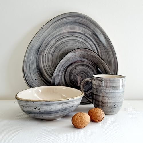 KERA Hochwertige handgefertigte Keramik Einzigartige, langlebige Steingut-Geschirrsets in verschiedenen Designs für stilvolle Tischdekoration und den Alltag zu Hause (1 Personen, Delta Rustic Gray)