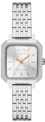 Armani Exchange Watch for Women, Quartz Three Hand Movement and 27 mm Case Size with Stainless Steel Strap, Light Silver