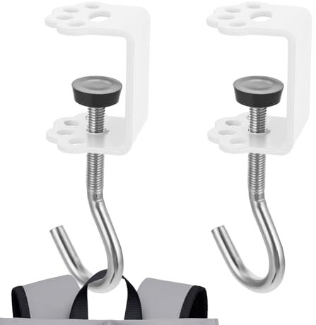 2Pcs Desk Mount Bag Holder Hook, Clamp-On Backpack Hanger, Purse Hooks for Tables, Portable Desk Mount Headphones Holder, Duty Handbag Hanger, Organize Desktop Storage Items (Cat Claw Type, White)