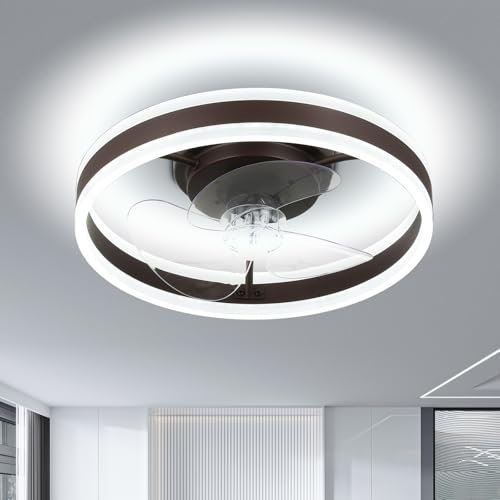 16 Ventilator Deckenleuchte Modern LED Schlafzimmer Deckenventilator mit Beleuchtung, 3 Farbtemperatur Deckenventilator mit Lampe, Fernbedienung Leise Dimmbar Ventilator Deckenlampe (Kaffee,40cm)