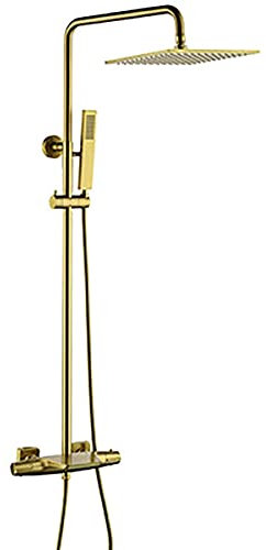 JDSHFEN Sistema de Ducha Conjunto de Ducha de Oro Cepillado Columna de Ducha de latón Accesorio de Ducha Soporte de Pared Ducha de Lluvia de Doble manija con Cabezal de,