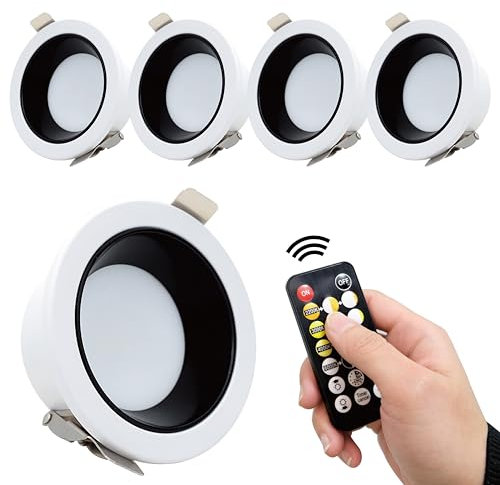 EACLL 4 Set LED Einbaustrahler Flach, 7W Dimmbar Deckenstrahler, 5 Farbtemperaturen und Helligkeit per Fernbedienung Umschaltbar, Mit Memory-Funktion, Extra Warmweiß/Warmweiss/Neutralweiss/Kaltweiß