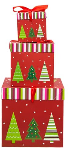 Weihnachts-Nistkasten – Pappschachteln, Dekorationsturm | Weihnachts-Stapelbox Mit Deckel Und Schleife, Weihnachtsbox-Zubehör | Zusammenklappbare, Ineinander Verschachtelte Geschenkboxen In 3 Verschie