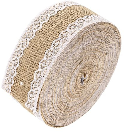 KEILEOHO Ruban Jute Avec Dentelle Décorations, Toile de Jute Rouleau, 5 cm x 10 m, Vintage, Pour Mariage Accueil Bricolage Noël Craft Decor Christmas Travaux Manuels