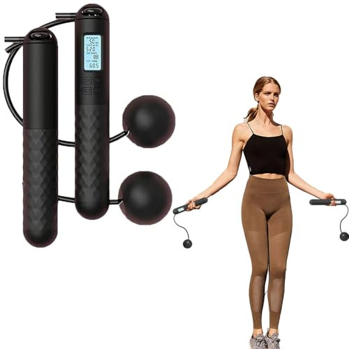 Ropeless Skipping Rope, Cordless Skipping Ropes for Adults, Wireless Skipping Rope with Counter, Smart Digital Gravity Ball Jump Rope without Rope for Home Workout Equipment for Women Men (Black-A)