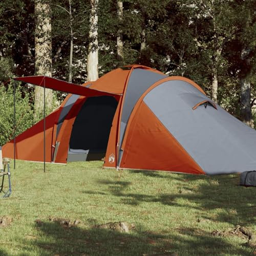 Homgoday Family Tent with Waterproof Dome 6 Person Grey Orange Folding Gazebo Garden Tent for Camping, Parties, Weddings, Terrace, Patio, Outdoor, Beach Pergolas