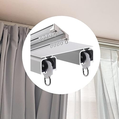 TYYCKJ Doppelläufiges, an der Decke montiertes Vorhangschienenset für Fenster, Raumteiler und Vorhänge. Gerades Design für einfache Installation. Zusammengefügte Schienen für reibungslosen Betrieb