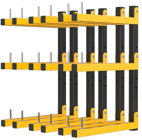Lumber Rack Wall Mount Storage Racks Folding Wood Organizer Heavy Duty Shelf Brackets With 9-Level 1080 Lbs Capacity Yellow Metal Utility Racks Garage Wall Shelving for Indoor and Outdoor Use (6 Pack)
