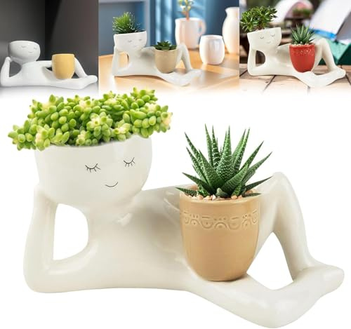 EHOTER Pot De Plante Mignon Personne Nue Relaxante Tenant Un Pot De Fleurs Pot Succulent Amusant avec Trou De Drainage Pot De Fleurs Amusant en Résine pour Cactus Succulents (Jaune)