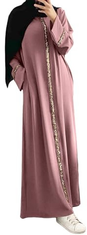 Muslimische Kleider Damen, Frauen Gebetskleidung Gebetsperlen Gebetsteppich Muslimische Kleider Abaya Damen, Islamische Langarm Kleid, Rosa, M