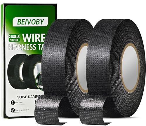 2 Rolls High Temp Wire Harness Tape (100FT Total) – OEM-Grade Automotive Cloth Fabric Tape for Engine Wiring Loom, Cable Protection & Noise Dampening