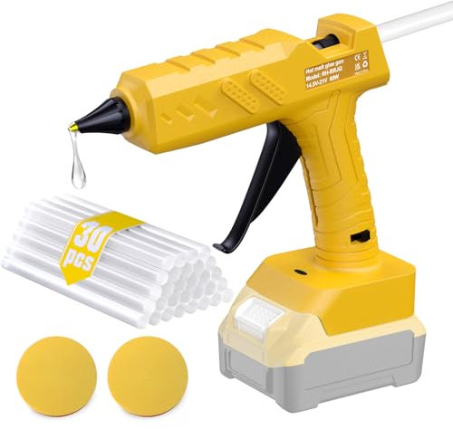 80W Hot Glue Gun Cordless for Dewalt 20V Battery Glue Gun Handheld with 30pcs 11mm Hot Glue Sticks for Home Repair, DIY Arts, Crafts (no Battery)