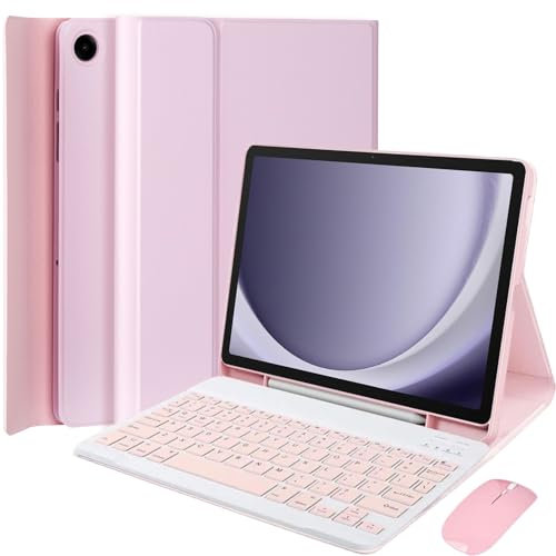 EHLCYS Funda con Teclado para Samsung Galaxy Tab A9 Plus / A9+ 11 Pulgadas 2023 (SM-X210/X216/X218), Español Ñ Teclado con Ratón Bluetooth Desmontable Ultrafina Funda con Portalápice,Rosado