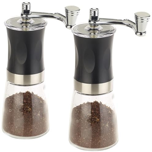 Rosenstein & Söhne Kaffeemühle mechanisch: 2er-Set Hand-Kaffeemühlen, Keramik-Mahlwerk,stufenlos einstellbar,19cm (Kaffeemühle für Espressokocher, mit Handkurbel, Kaffeemaschine)