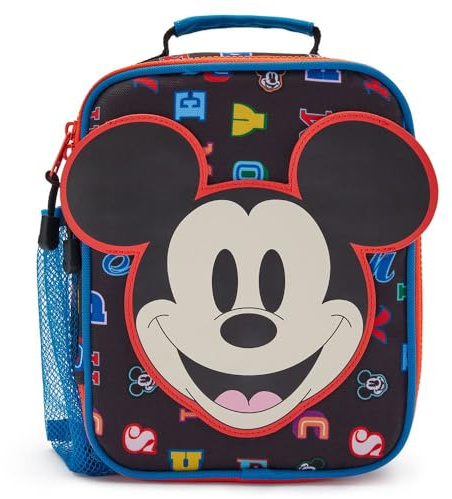 DISNEY STORE Scatola termica per il pranzo ufficiale di Topolino, con scritta Topolino, per bambini, con doppia cerniera, dettagli ricamati, serigrafia, tasca in rete, etichetta identificativa