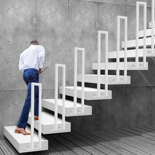 Corrimano per scale in ferro battuto bianco, a forma di U, per scale esterne, balconi, corridoi, appartamenti, lunghezza 100 cm, elegante soluzione di sicurezza per le case