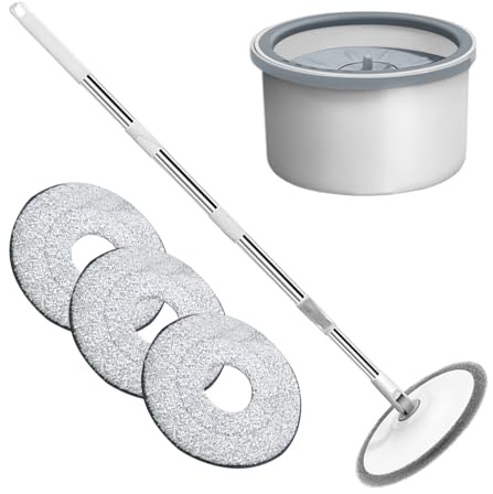 Ahuuen Mop With Bucket Set, Spinner Mop Bucket Kit With Wringer, Compact Floor Cleaner Tool for Bathroom Tile Hardwood Floor Kitchen Living Room